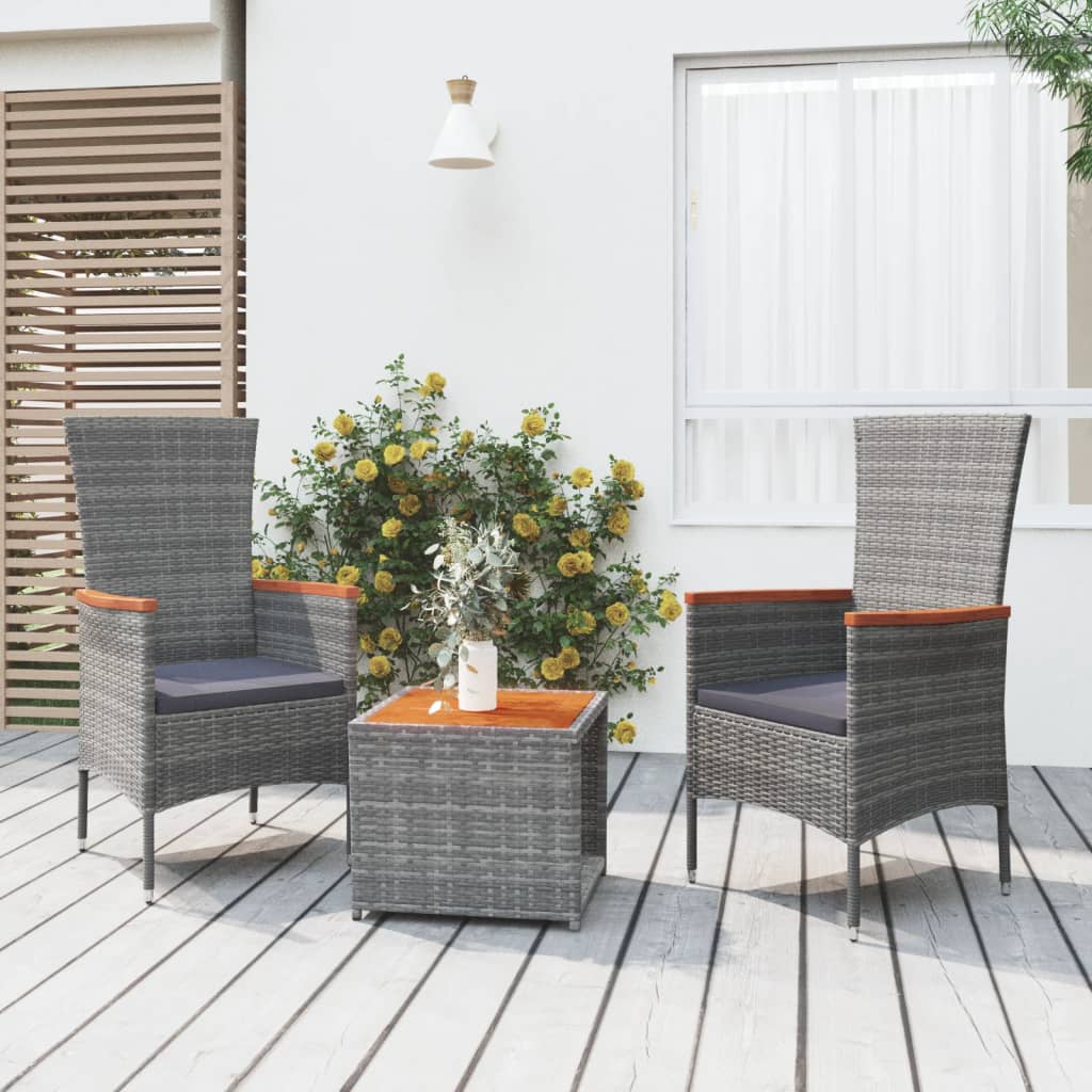 vidaXL 3-tlg. Garten-Lounge-Set Grau Poly Rattan & Massivholz Akazie