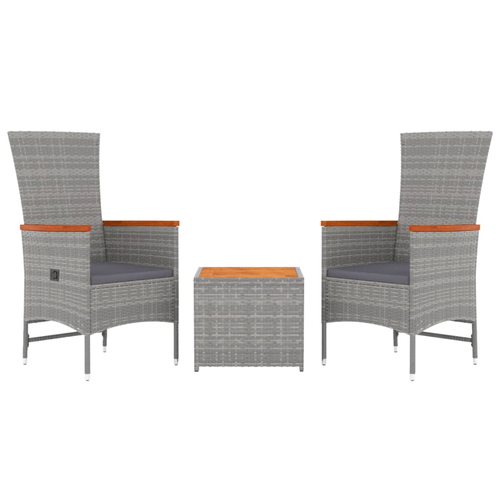 vidaXL 3-delige Loungeset poly rattan en massief acaciahout grijs afbeelding