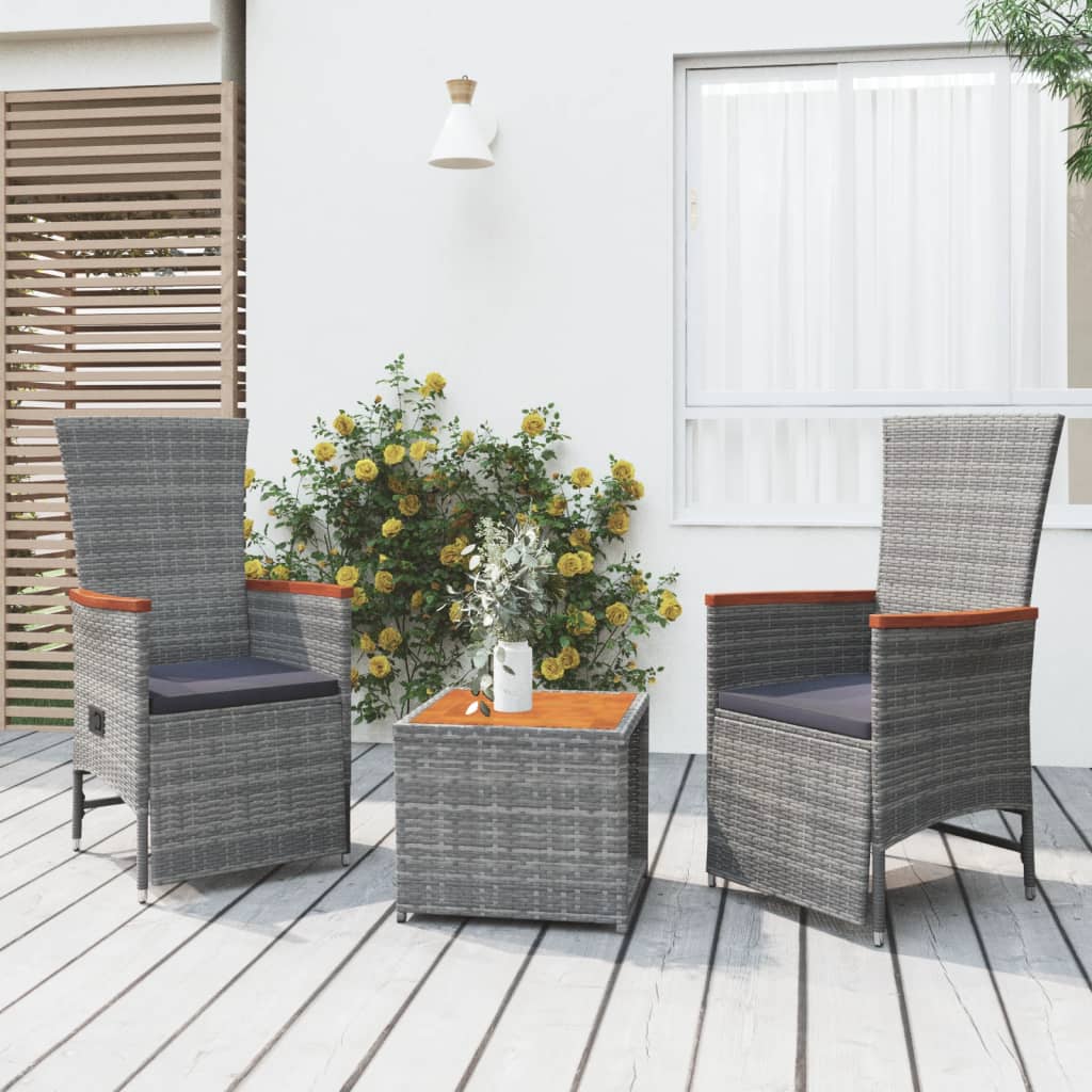 vidaXL 3-tlg. Garten-Lounge-Set Grau Poly Rattan & Massivholz Akazie