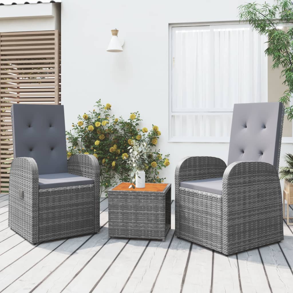 vidaXL 3-tlg. Garten-Lounge-Set Grau Poly Rattan & Massivholz Akazie