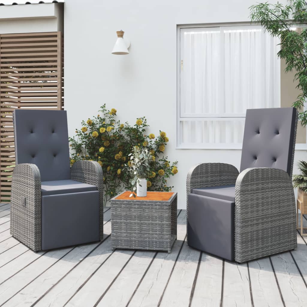 vidaXL 3-tlg. Garten-Lounge-Set Grau Poly Rattan & Massivholz Akazie