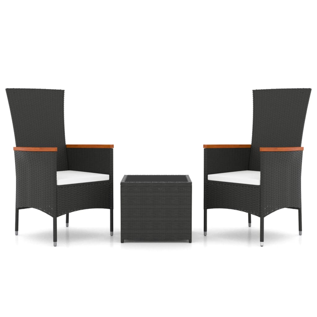 Thumbnail - vidaXL 3-tlg. Garten-Lounge-Set Schwarz Poly Rattan & Stahl