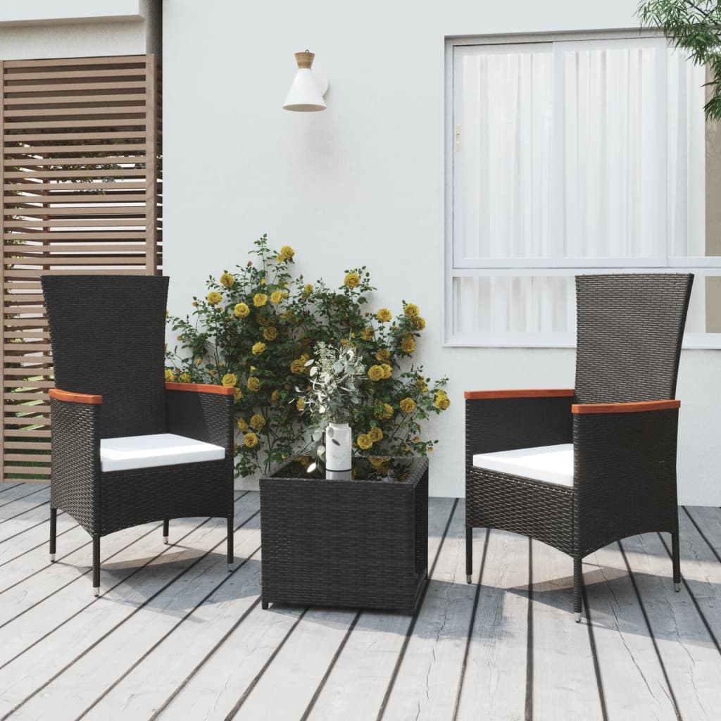 vidaXL 3-tlg. Garten-Lounge-Set Schwarz Poly Rattan & Stahl