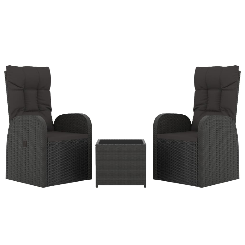 vidaXL 3-delige Loungeset poly rattan en staal zwart afbeelding