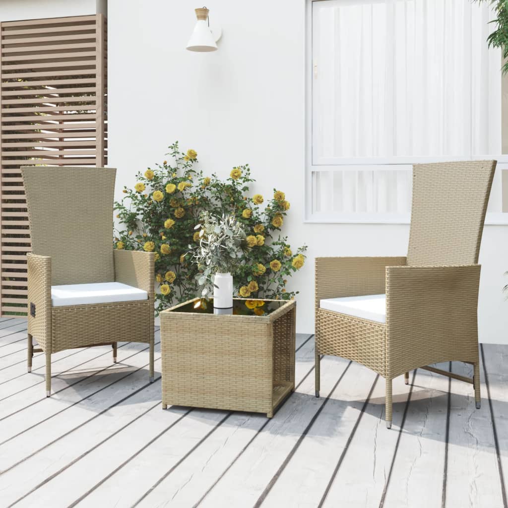 Zestaw wypoczynkowy ogrodowy rattan PE - 2 krzesła, stolik, poduszki (beżowy)