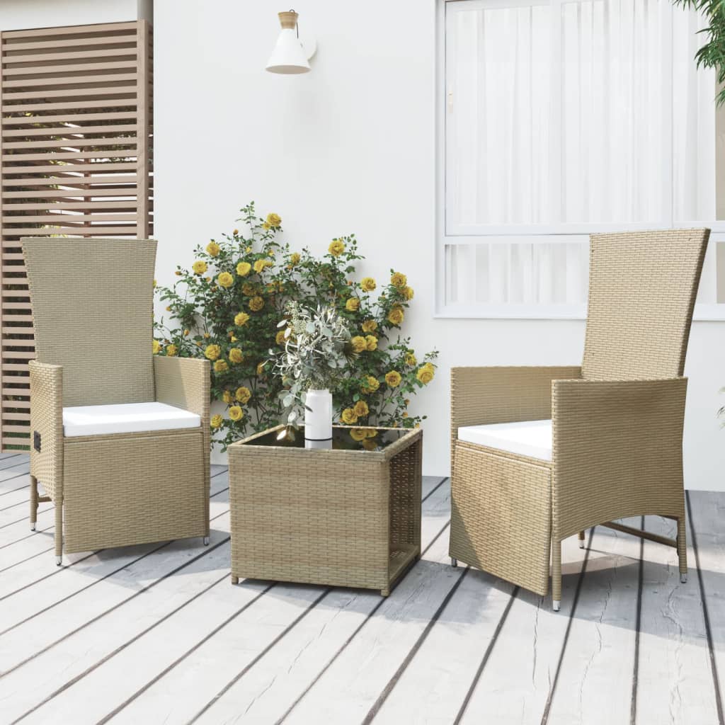 vidaXL 3-tlg. Garten-Lounge-Set Beige Poly Rattan & Stahl