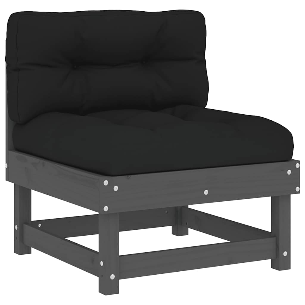 Thumbnail - vidaXL Mittelsofa mit Kissen Grau Massivholz Kiefer