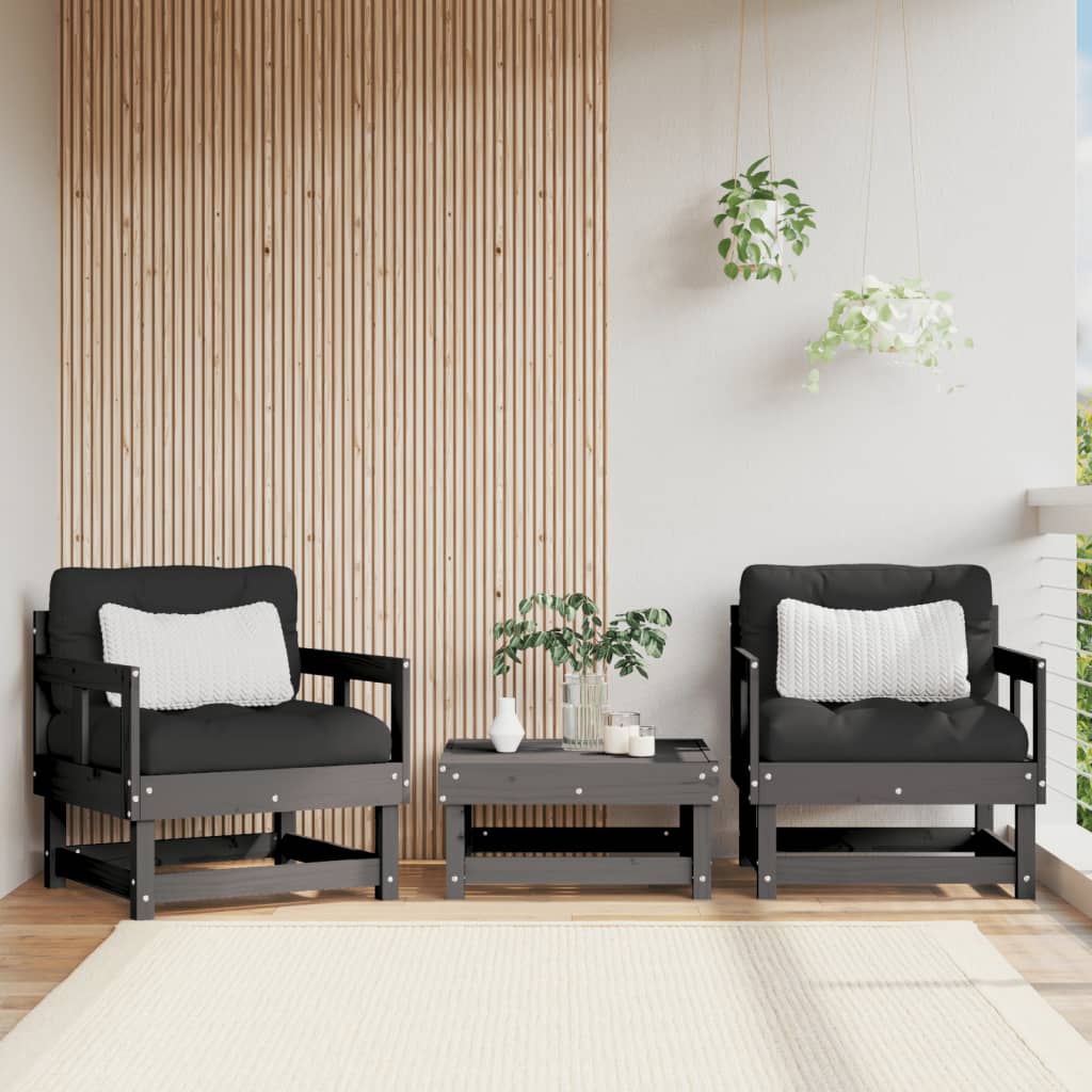 Zahradní židle s poduškami 2 ks šedé masivní borové dřevo