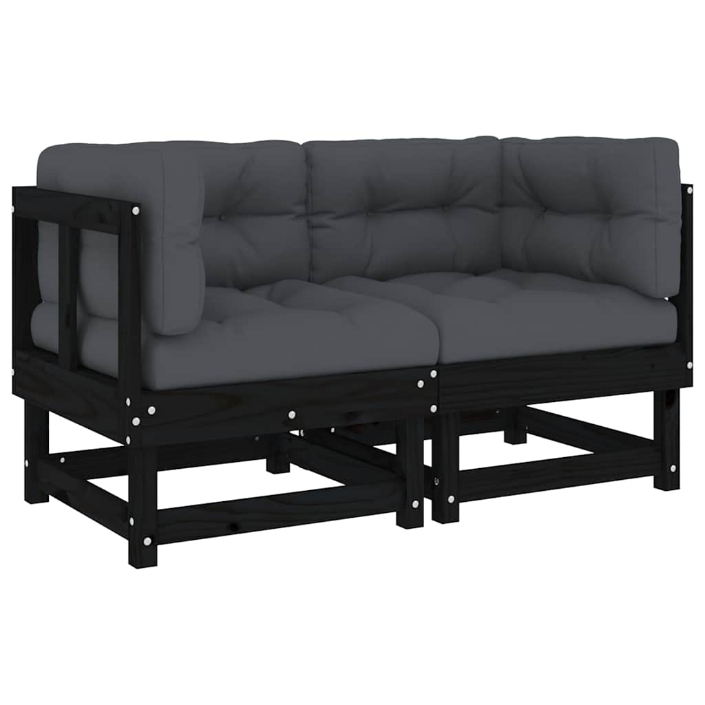 Thumbnail - vidaXL Ecksofas mit Kissen 2 Stk. Schwarz Massivholz Kiefer