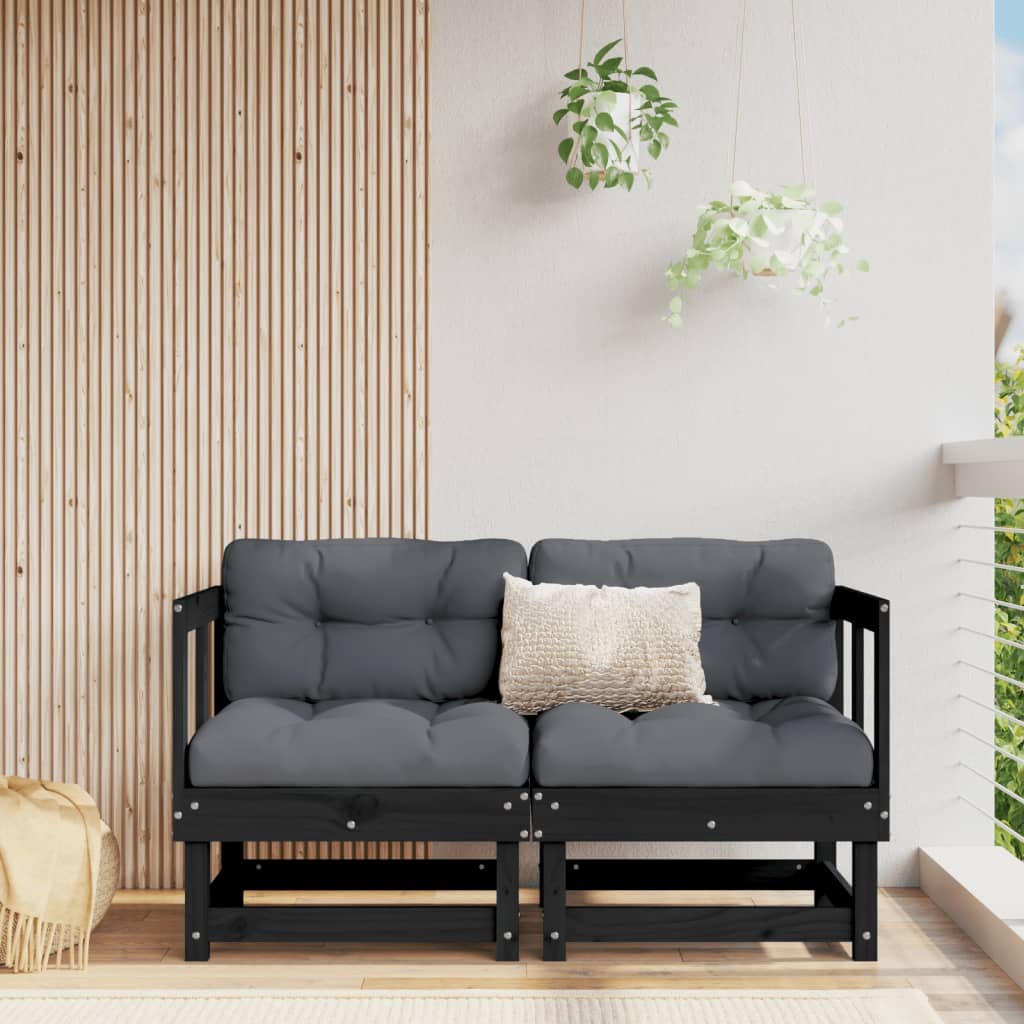 vidaXL Ecksofas mit Kissen 2 Stk. Schwarz Massivholz Kiefer