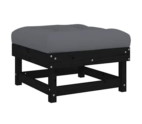 vidaXL Vrtni stolček za noge z blazino 2 kosa črna trdna borovina