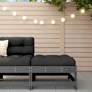 Vrtni stolček za noge z blazino siva trdna borovina