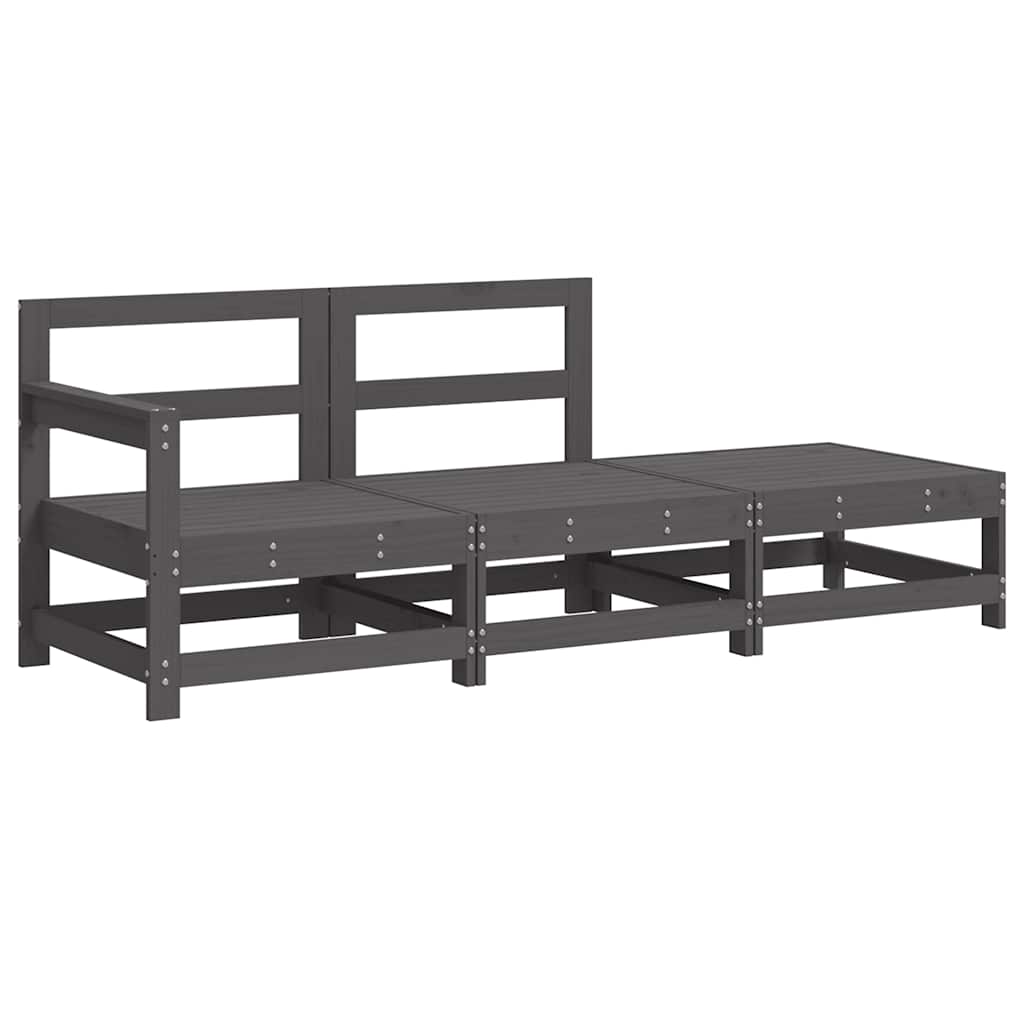 vidaXL 3-delige Loungeset met kussens massief hout grijs afbeelding