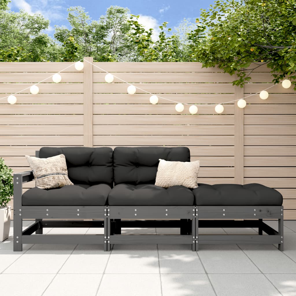 vidaXL 3-tlg. Garten-Lounge-Set mit Kissen Grau Massivholz