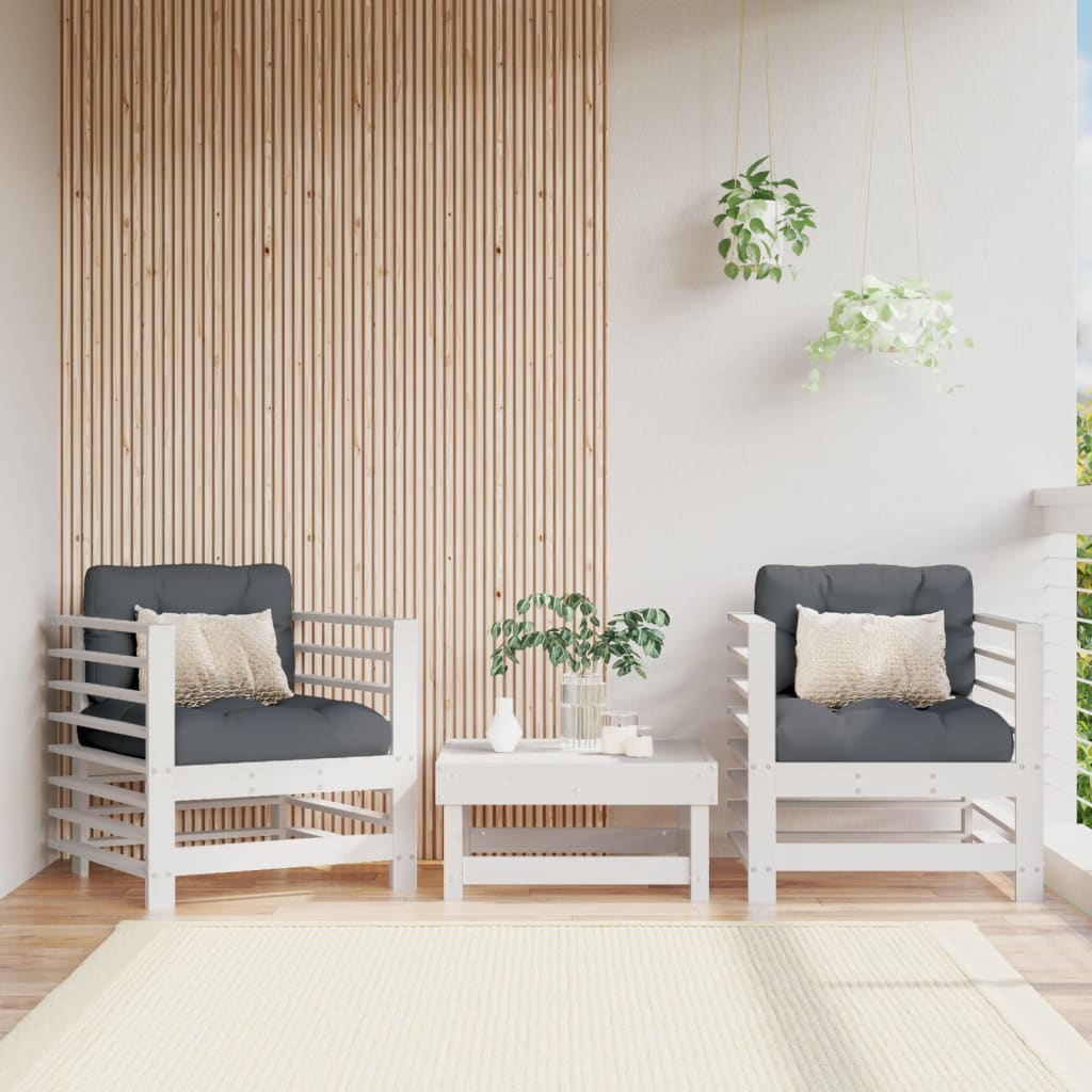 Vidaxl scaune de grădină cu perne, 2 buc., alb, lemn masiv de pin