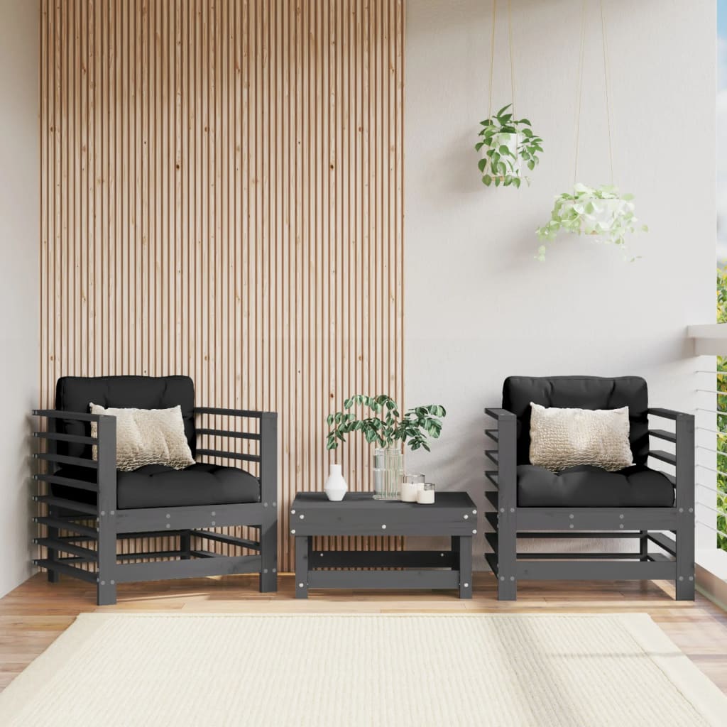 vidaXL Gartenstühle mit Kissen 2 Stk. Grau Massivholz Kiefer