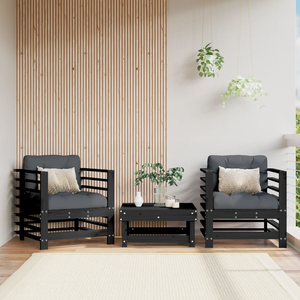 vidaXL Garden Chairs with Cushions 2 pcs Black Solid Wood Pine