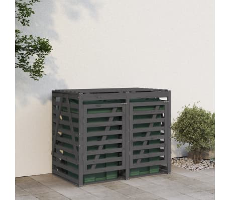 vidaXL Dvojna lopa za smetnjak siva trdna borovina