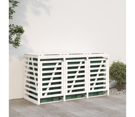 vidaXL Triple Wheelie Bin Storage White Solid Wood Pine