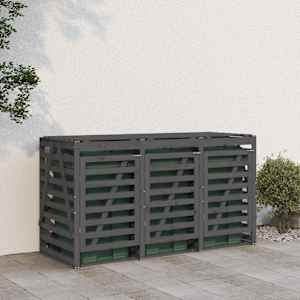 vidaXL Αποθήκευση Τροχήλατου Κάδου Τριπλή Γκρι από Μασίφ Ξύλο Πεύκου