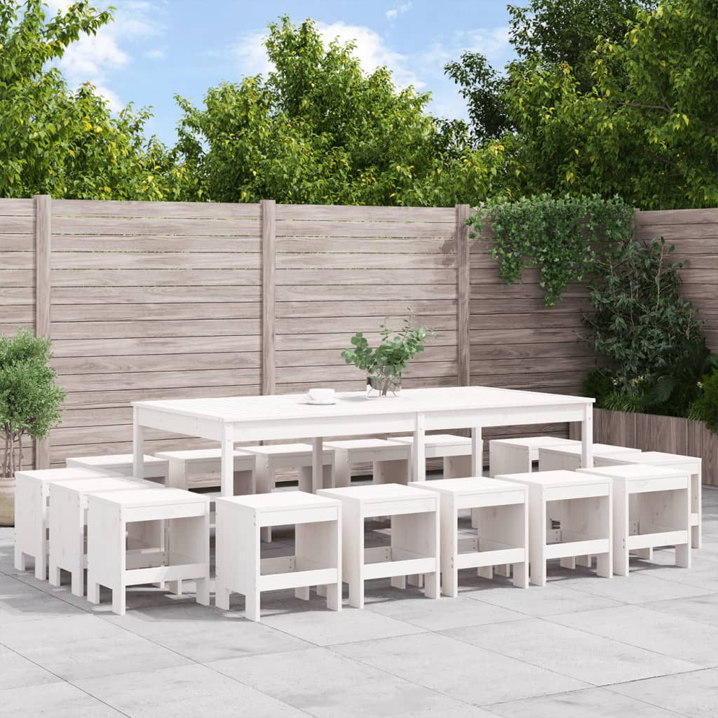 vidaXL Set mobilier de grădină, 17 piese, alb, lemn masiv de pin