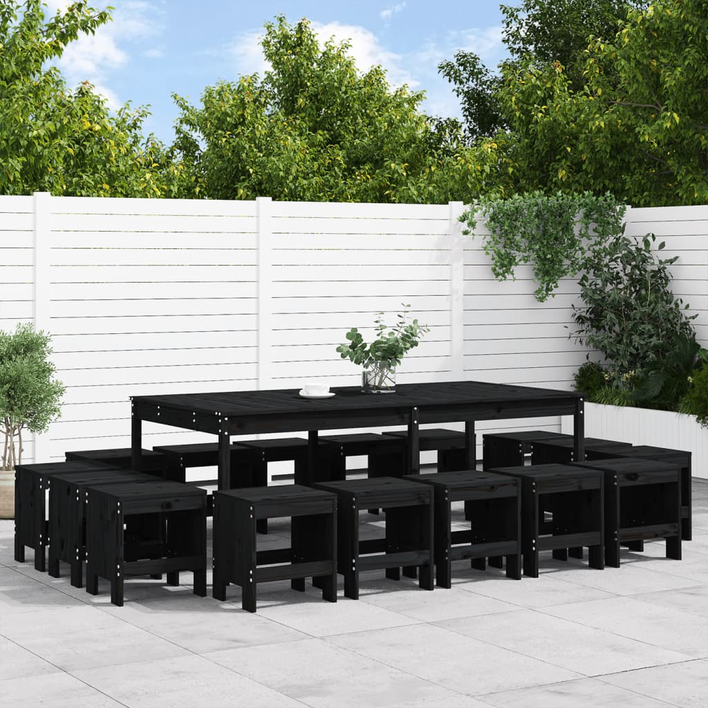 vidaXL Set mobilier pentru grădină, 17 piese, negru, lemn masiv de pin
