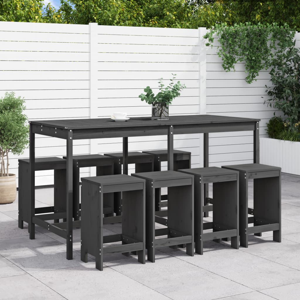 vidaXL 9-tlg. Gartenbar-Set Grau Massivholz Kiefer