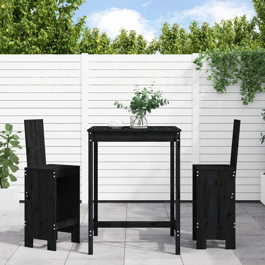 vidaXL 3-tlg. Gartenbar-Set Schwarz Massivholz Kiefer