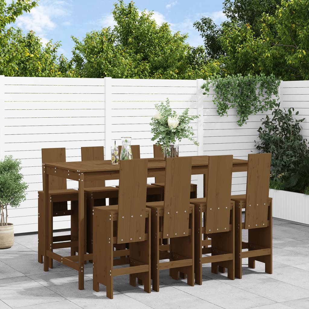 vidaXL Ensemble de bar de jardin 9 pcs marron miel bois de pin massif