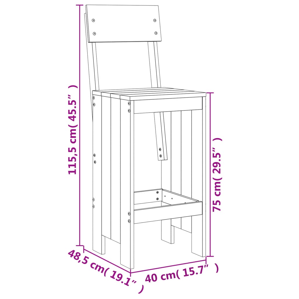 Set de Mesa y Taburetes Altos Jardín Asientos Muebles Exterior Madera vidaXL - Imagen 16 de 66