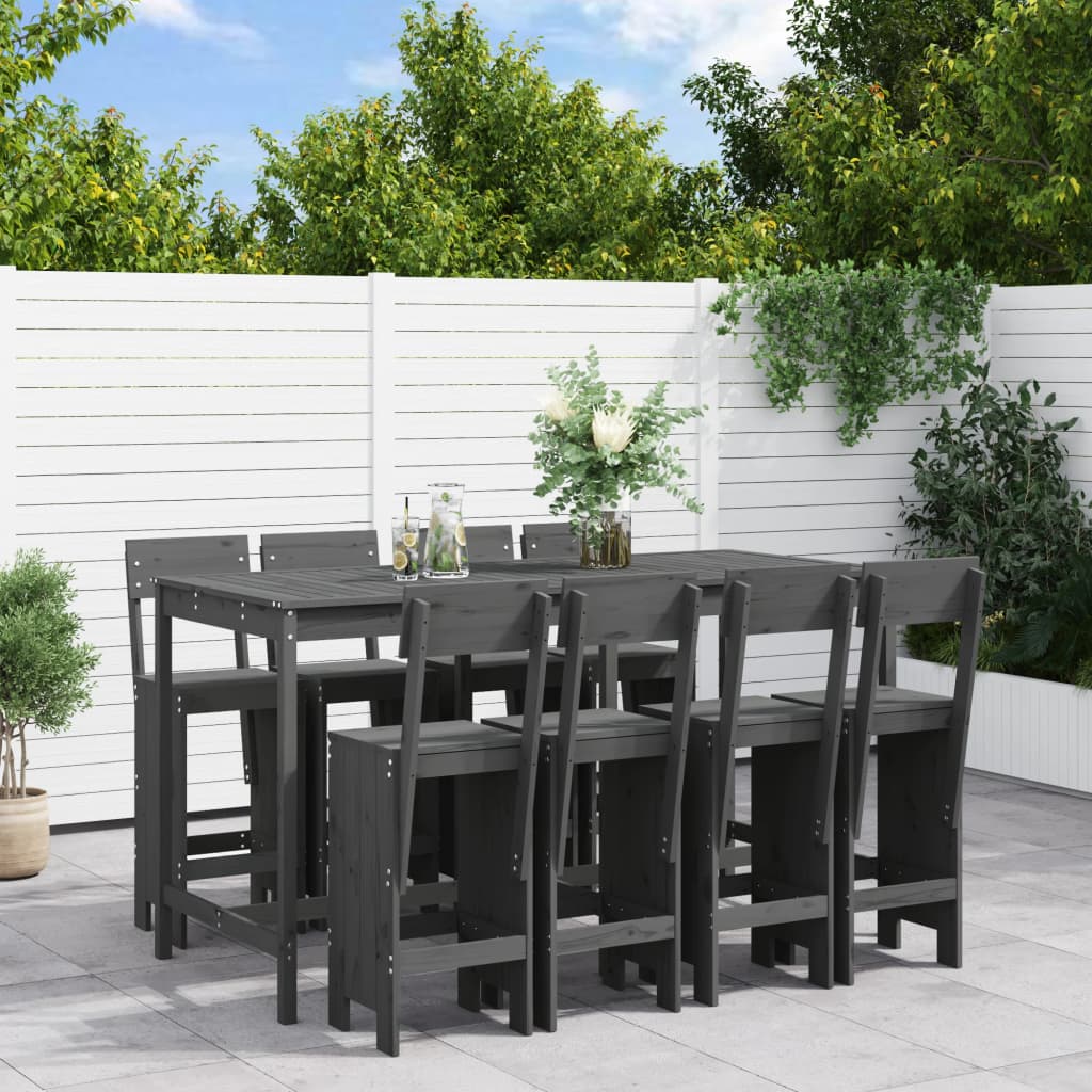 vidaXL Ensemble de bar de jardin 9 pcs gris bois de pin massif