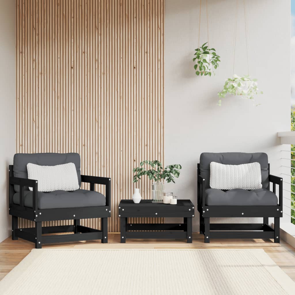 vidaXL Gartenstühle 2 Stk. Schwarz Massivholz Kiefer