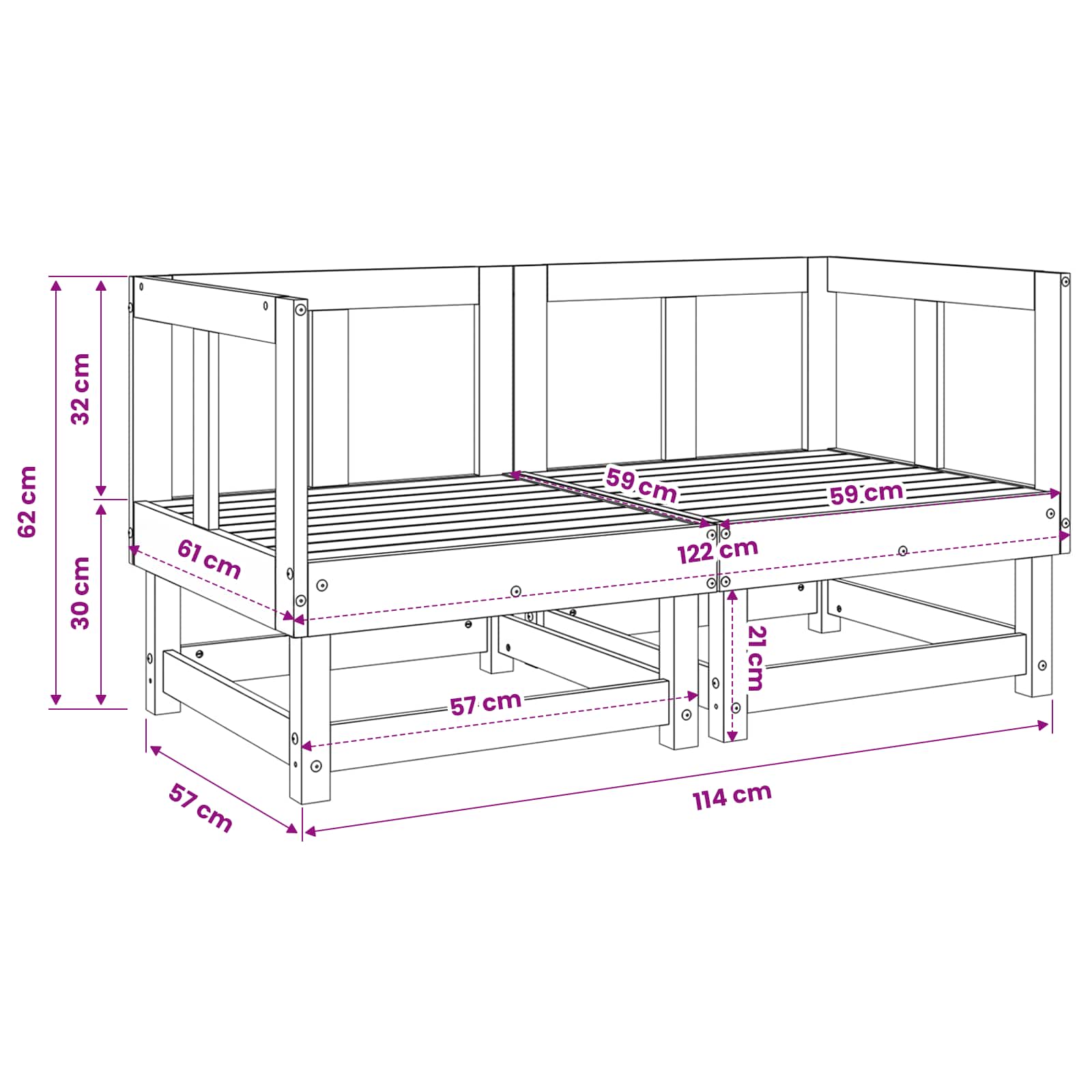 Garden Corner Sofas Solid Wood Pine size guide