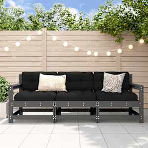 Vrtna sedežna garnitura 3-delna siva trdna borovina