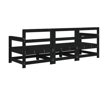 vidaXL 3-delige Loungeset massief grenenhout zwart