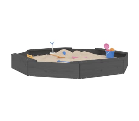 vidaXL Sandbox with Seats Grey Octagon Solid Wood Pine