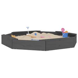vidaXL Sandbox with Seats Grey Octagon Solid Wood Pine