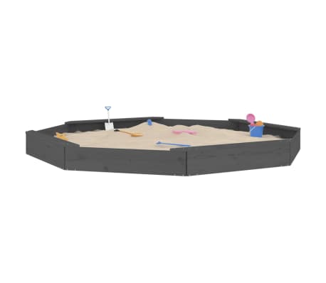 vidaXL Sandbox with Seats Grey Octagon Solid Wood Pine
