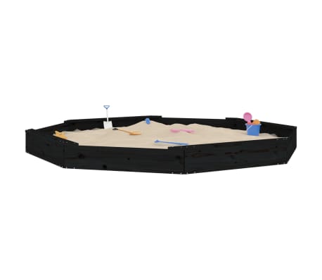 vidaXL Sandbox with Seats Black Octagon Solid Wood Pine