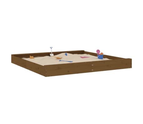 vidaXL Bac &agrave; sable avec si&egrave;ges marron miel carr&eacute; bois de pin massif