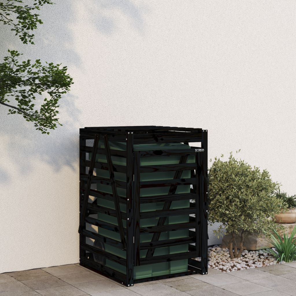 Úložný box na popelnici černý 84x90x128,5 cm masivní borovice