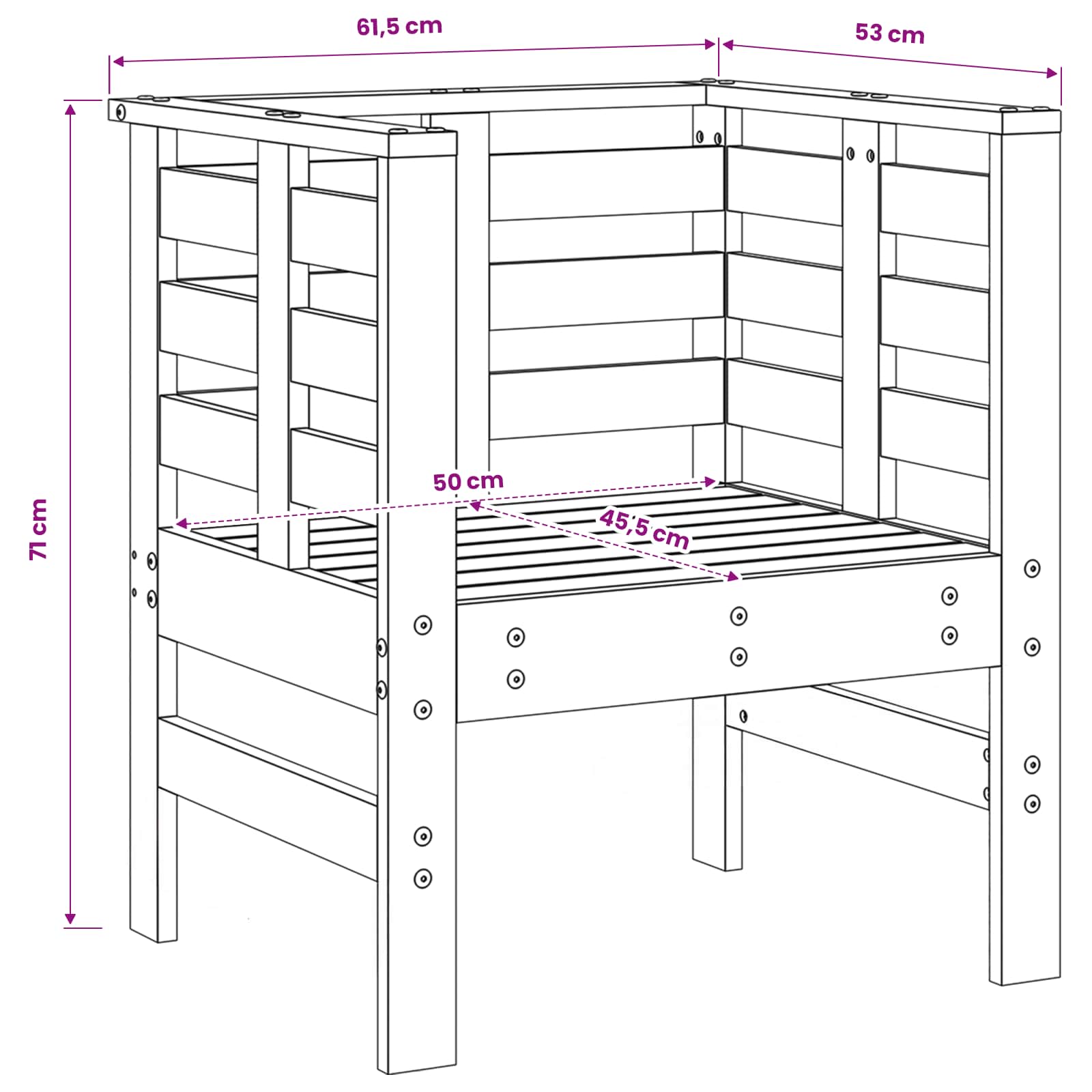 3 Piece Garden Lounge Set Solid Wood Pine size guide