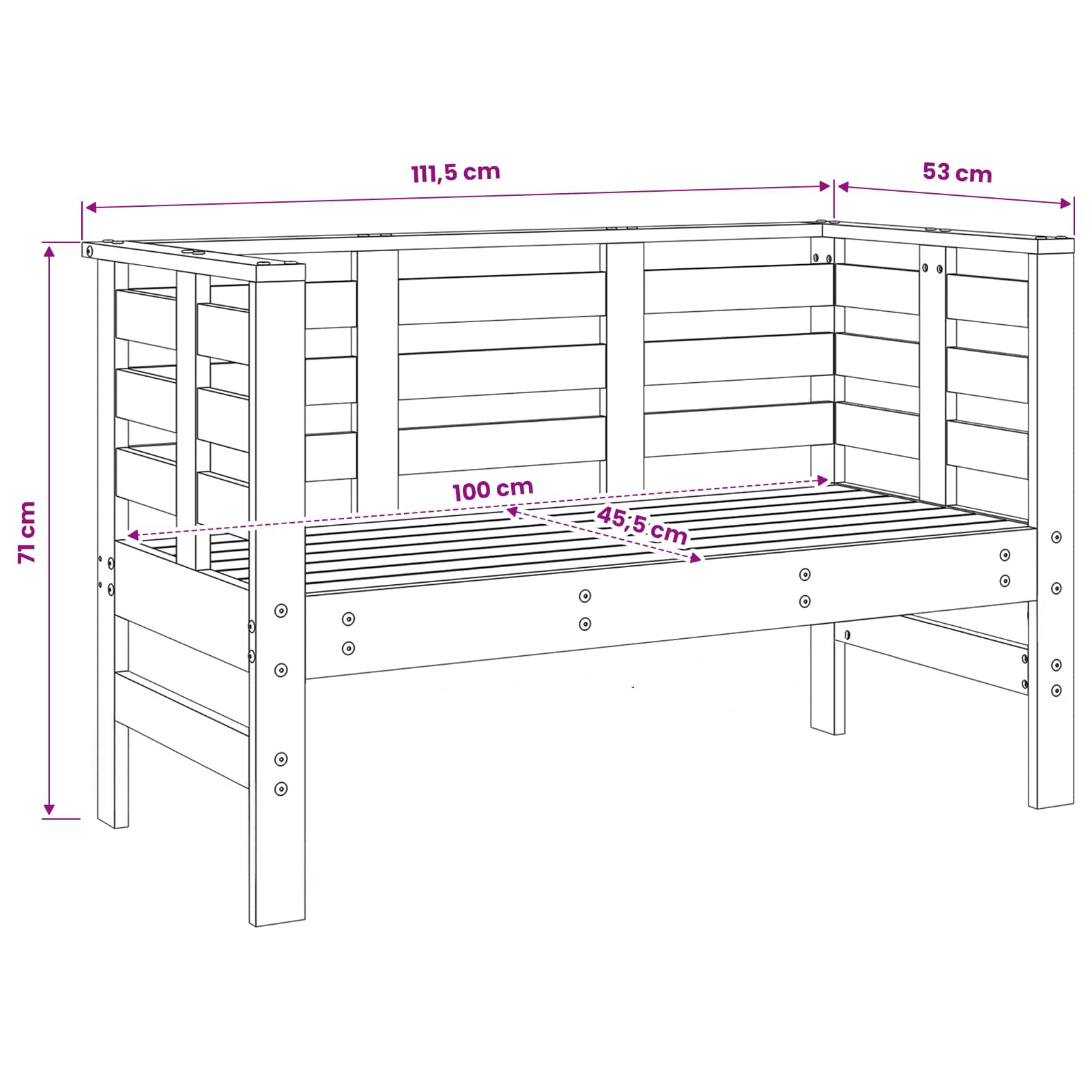 3 Piece Garden Lounge Set Solid Wood Pine size guide
