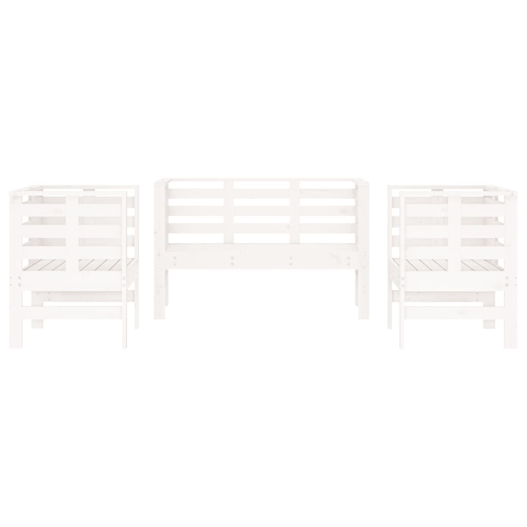 Zestaw mebli ogrodowych: 2x krzesło + ławka, biały, 61,5x53x71 cm, lite drewno sosnowe