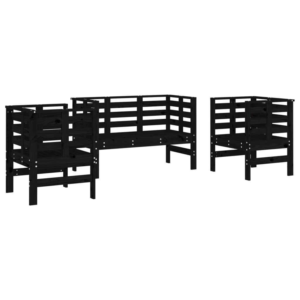 Thumbnail - vidaXL 3-tlg. Garten-Lounge-Set Schwarz Massivholz Kiefer