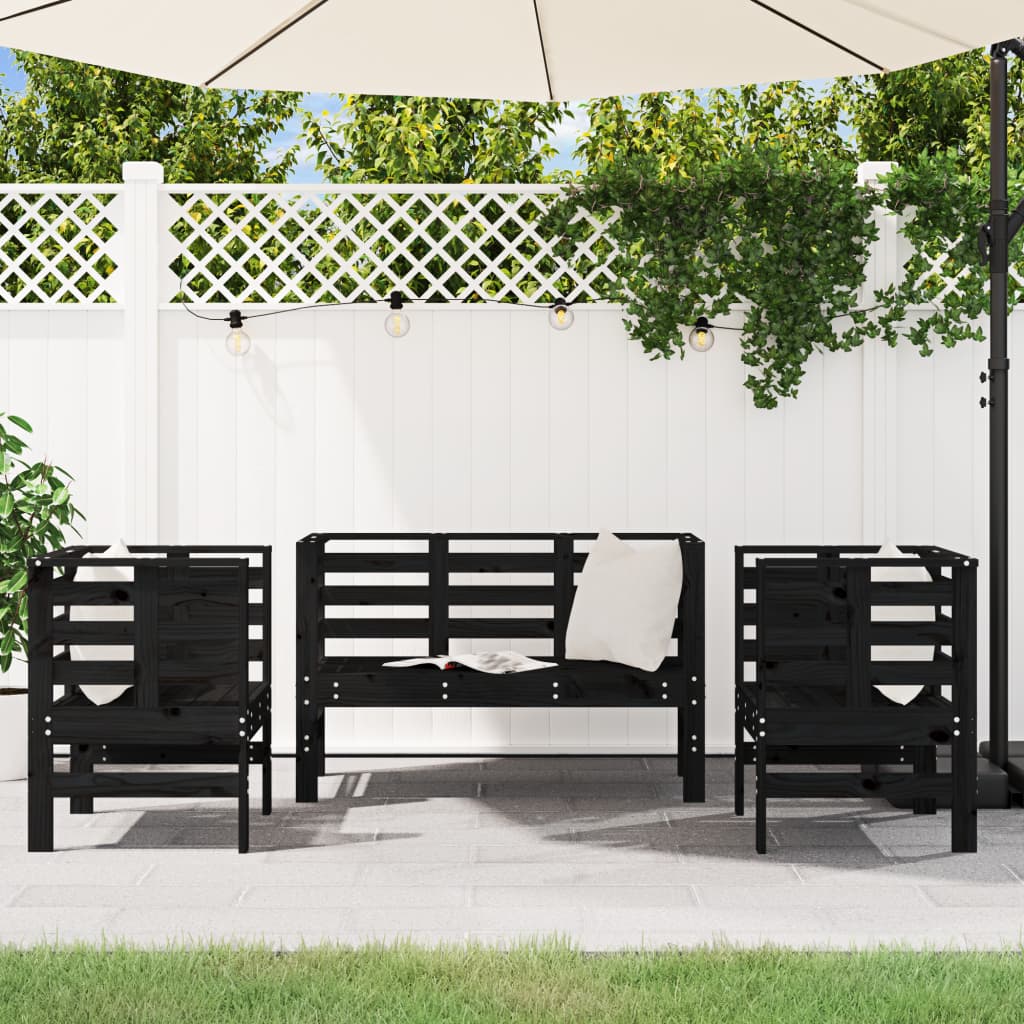 Thumbnail - vidaXL 3-tlg. Garten-Lounge-Set Schwarz Massivholz Kiefer