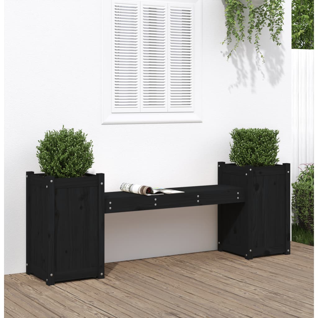 Vidaxl Bancheta Cu Jardiniera, Negru, 180x36x63 Cm, Lemn Masiv De Pin