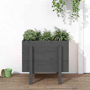 Vrtna visoka greda siva 62x50x57 cm trdna borovina
