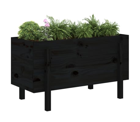 vidaXL Strat &icirc;nălțat de grădină, negru, 101x50x57 cm, lemn masiv pin