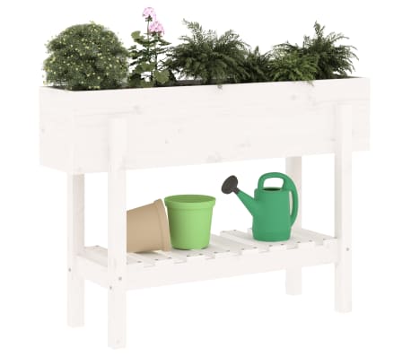vidaXL Strat &icirc;nălțat de grădină, alb, 101x30x69 cm, lemn masiv de pin